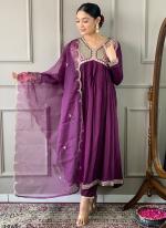 Viscose Purple Casual Wear Embroidery Work Readymade Straight Suit